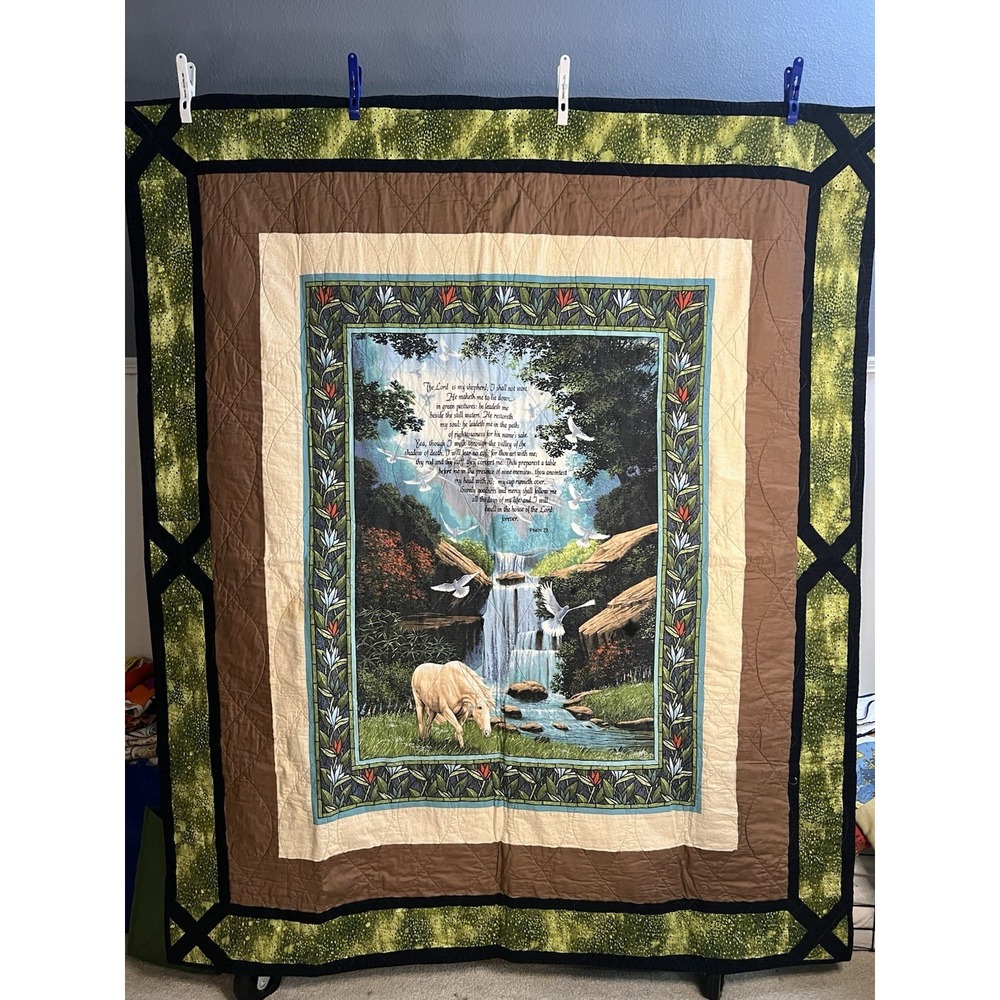 Handmade Psalms 23 THE LORD IS MY SHEPHERD Quilt Blanket 64in X 53